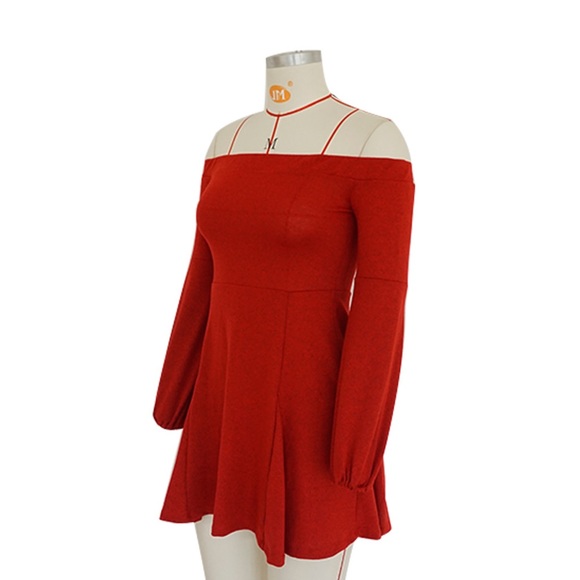 🌺Free Life Red Off Shoulder Puff Sleeves Dress - Picture 4 of 6